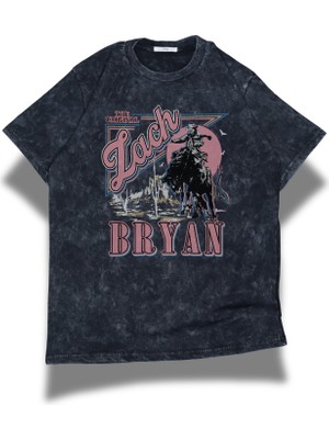 Unisex Zach Bryan Baskılı Yıkamalı T-Shirt, Oversize Rock Müzik Temalı Retro Tişört