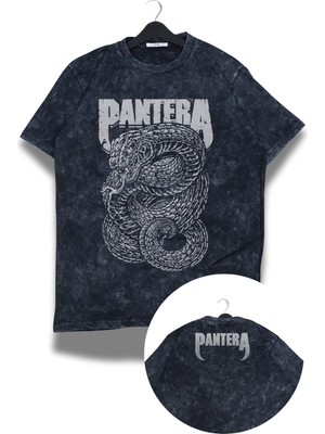 Unisex Pantera Ense Baskılı Yıkamalı T-Shirt, Oversize Rock Band Temalı Retro Tişört
