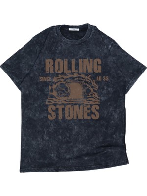 Unisex Vintage Rolling Stones Baskılı Yıkamalı T-Shirt, Oversize Rock Band Temalı Retro Tişört