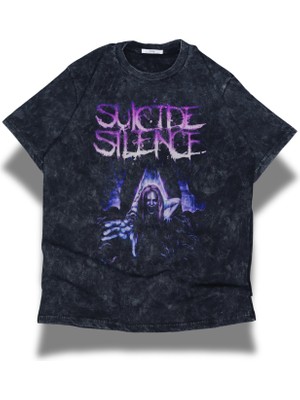 Unisex Suicide Silence Baskılı Yıkamalı T-Shirt, Oversize Rock Band Temalı Retro Tişört