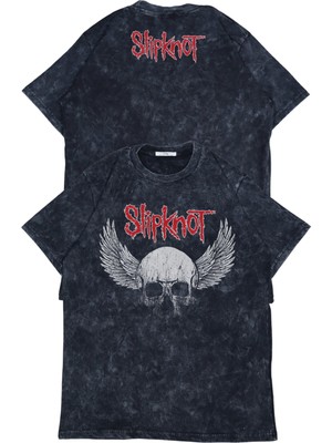 Unisex Slipknot Ense Baskılı Yıkamalı T-Shirt, Oversize Rock Band Temalı Vintage Tişört