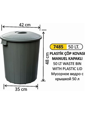 Gri 50 Litre Plastik Kapaklı Çöp Kovası, Şık ve Kullanışlı Temizlik Ürünü