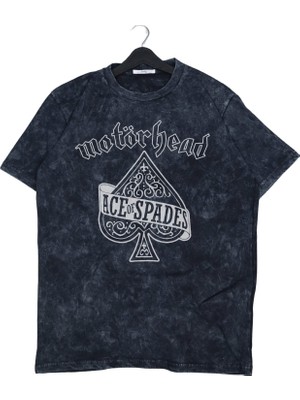 Unisex Motörhead Ace Of Spades Yazılı Yıkamalı T-Shirt, Oversize Rock Band Baskılı Retro Tişört