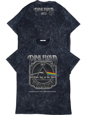Unisex The Dark Side Of The Moon Ense Yazılı Yıkamalı T-Shirt, Oversize Pink Floyd Temalı Tişört