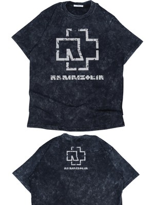 Unisex Rammstein Ense Baskılı Yıkamalı T-Shirt, Oversize Rock Band Temalı Vintage Tişört