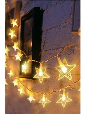 Yıldızlı LED Dekoratif Aydınlatma, 3 Metre, 20'li, Pilli, Sarı Işık