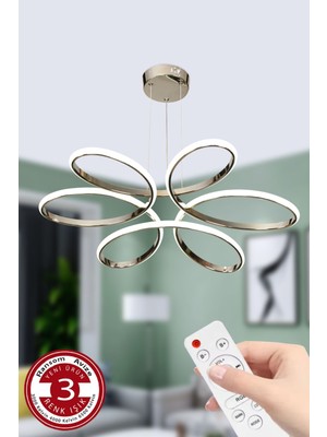 3 Renk Kumandalı Büyük Salon ve Oda Avizesi, Krom Ledli, Şık ve Modern Tasarım