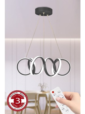 3 Renk Kumandalı Siyah Kasa Dimmerli Kıvrımlı LED Avize