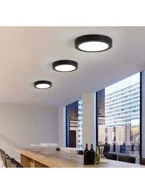 Siyah LED Panel Avize, 6500K Buz Beyazı Işık, Modern ve Şık Tasarım