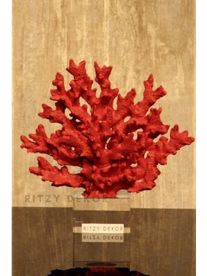 Şık Cam Ayaklı Mercan Desenli Büyük Dekoratif Heykel Kırmızı