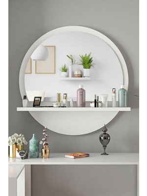 Yuvarlak Raflı 45CM Çok Amaçlı Konsol ve Aynası, Salon, Banyo, Ofis ve Çocuk Odası Için
