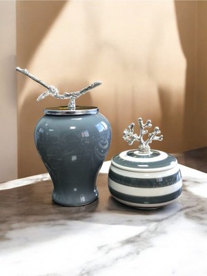 Gümüş Dallı Gri Şah Küp Mercan Zamaklı Klasik Zebra Dekorasyon Parça