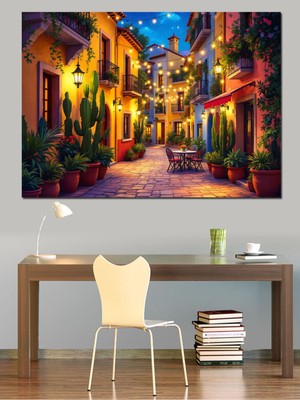 Renkli Işıklı Sokak Temalı Dekoratif Tablo, Ev ve Ofis Için Şık Dekorasyon Parçası