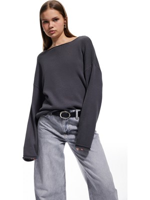 Kayık Yaka Triko Uzun Kollu Kazak