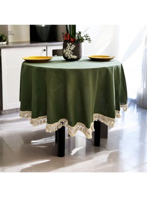 Haki Keten Yuvarlak Masa Örtüsü, Ponosuz ve Şık Tasarım