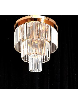 Büyük Bakır Rose Kristal Taşlı Lüks Salon Avize 41 cm