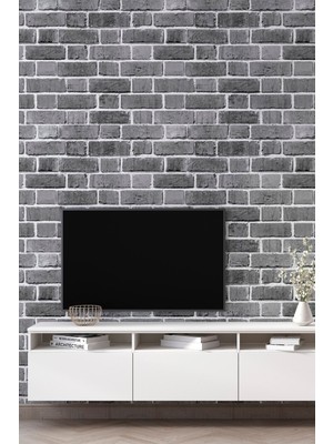3D Taş Tuğla Desenli Duvar Kağıdı, Gri, 5m²