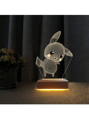 3D Dekoratif Çocuk Odası Masa Lambası, Siyah Pikachu Tasarımı