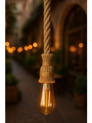 Turuncu Jüt Halat Sarkıt Avize, Rustik Tasarım, 100 cm Uzunluk, Sıcak Atmosfer Sağlar.