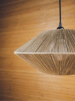 Rustik Huni Şık Avize, Hasır ve Jüt Detaylı, Bohem Tarzı Aydınlatma