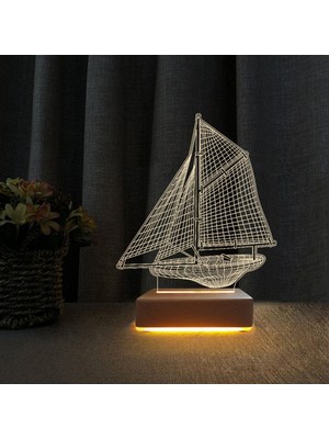 3D LED Gece Lambası, Yelkenli Gemi Modeli, Masa Dekoru, Şık ve Modern Tasarım