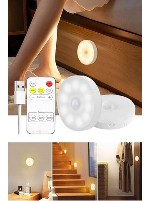 Çift Renkli Kablosuz Akıllı Hareket Sensörlü USB Şarjlı Spot LED (2'li)