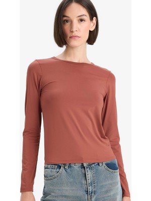 DeFacto Slim Fit Dar Kesim Bisiklet Yaka Basic Düz Uzun Kollu Tişört D3756AX25AU