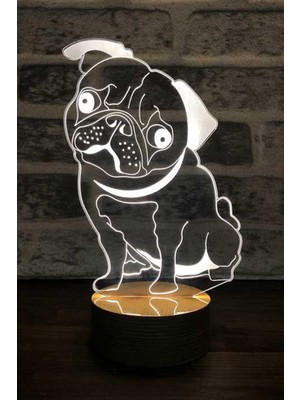 Renkli Köpek Figürlü Dekoratif LED Masa Lambası, Ahşap Taban, 7 Işık Rengi