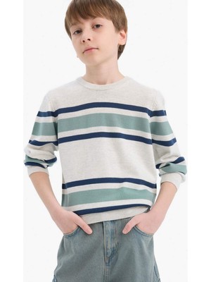 DeFacto Erkek Çocuk Bisiklet Yaka Çizgili Triko Kazak F3743A825WN