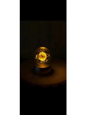Renkli LED Işıklı Cam Satürn Kız Küre Dolunay Top Lamba