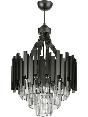 40 cm Kristal Cam Taşlı Siyah Lüks Avize