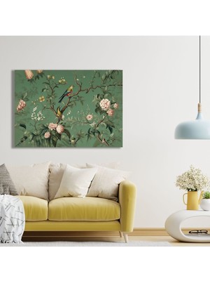 Canlı Renklerle Kuşlar ve Ağaç Dalları Temalı Yatay Kanvas Tablo