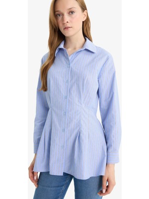 DeFacto Relax Fit Çizgili Poplin Uzun Kollu Gömlek Tunik F7271AX25AU