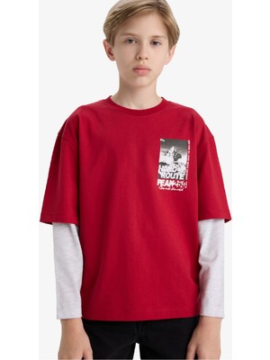 DeFacto Oversize Geniş Kalıp Bisiklet Yaka Uzun Kollu Tişört Erkek Çocuk E9591A825AU