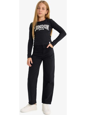DeFacto Straight Fit Geniş Bol Paça Cepli Pamuklu Okul Pantolonu Kız Çocuk C9471A825AU