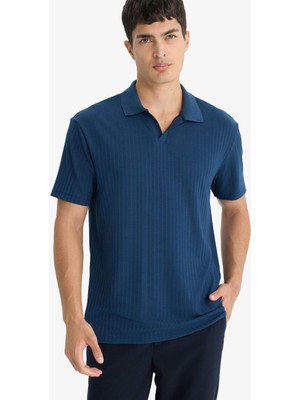 DeFacto Regular Fit Krinkıl Dikey Dokulu Hafif Kumaş Polo Yaka Kısa Kollu Tişört E1207AX25AU