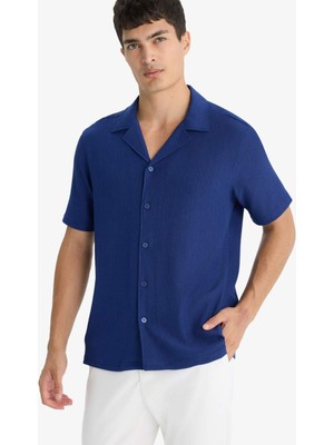 DeFacto Modern Fit Polo Yaka Dokulu Penye Kısa Kollu Gömlek C4125AX25SM