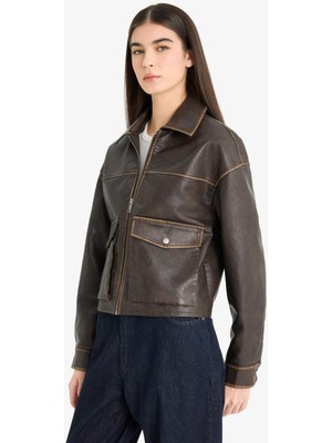 DeFacto Relax Fit Polo Yaka Tafta Suni Deri Mont E8538AX25AU