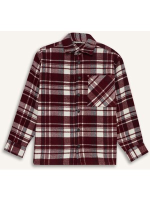 DeFacto Erkek Çocuk Oversize Geniş Kalıp Polo Yaka Kareli Uzun Kollu Gömlek F1435A825AU