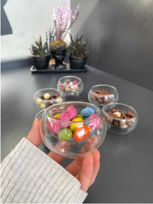 Turuncu 6'lı Çift Cidarlı Mini Ikram Tabağı, Çerezlik ve Sunum Için Ideal