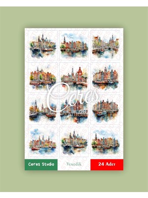 Italya Venedik Temalı Sticker Set Italy - Venezia 2 Sayfa 24 Adet Etiket Planlayıcı Bullet Journal
