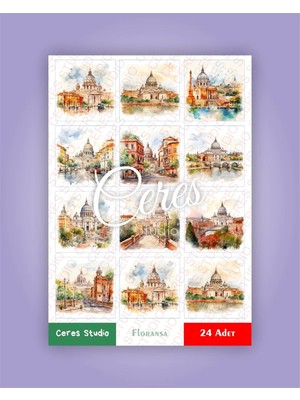 Italya Floransa Tema Sticker Set Italy - Florance 2 Sayfa 24 Adet Etiket Planlayıcı Bullet Journal