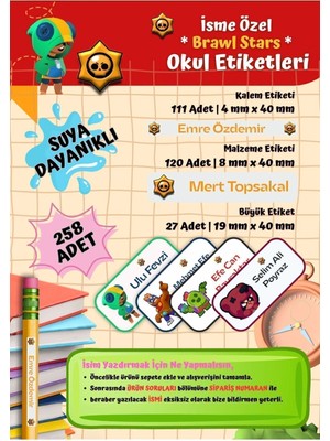 Brawl Stars Okul Etiketi Defter Etiketi Kalem Etiketi Kişiye Özel Suya Dayanıklı Isim Yazılabilien