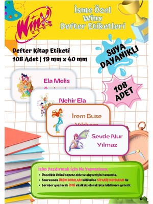 Winx Okul Etiketi Defter Etiketi Kitap Etiketi Kişiye Özel Suya Dayanıklı Isim Yazılabilien