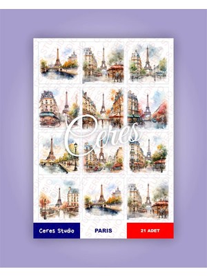 Fransa Paris Eyfel Tema Sticker Set France Eiffel 2 Sayfa 21 Adet Etiket Planlayıcı Bullet Journal