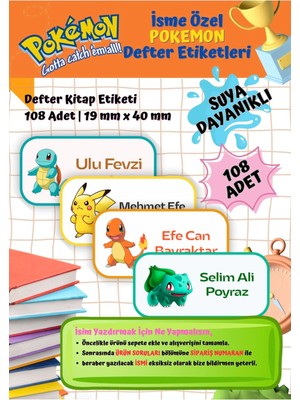 Pokemon Pikachu Etiketi Defter Etiketi Kitap Etiketi Kişiye Özel Suya Dayanıklı Isim Yazılabilien