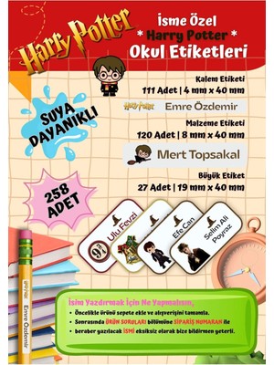 Harry Potter Okul Etiketi Defter Etiketi Kalem Etiketi Kişiye Özel Suya Dayanıklı Isim Yazılabilien