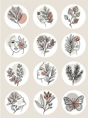 Lineart Elements Decor Tema Sticker Etiket 2 Sayfa 24 Adet Etiket