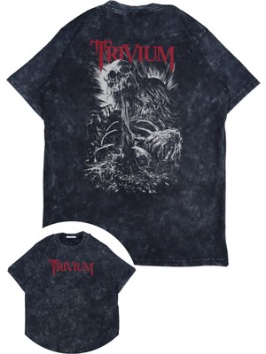 Unisex Trivium Sırt Baskılı Yıkamalı T-Shirt, Oversize Rock Band Trivium Temalı Retro Tişört
