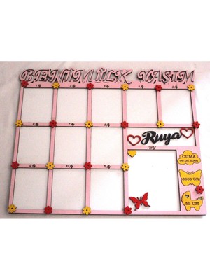 Kişiye Özel Yeni Doğan Çocuk Çerçevesi, 12 Fotoğraf Alanı, Pembe Renkli, Şık Tasarım